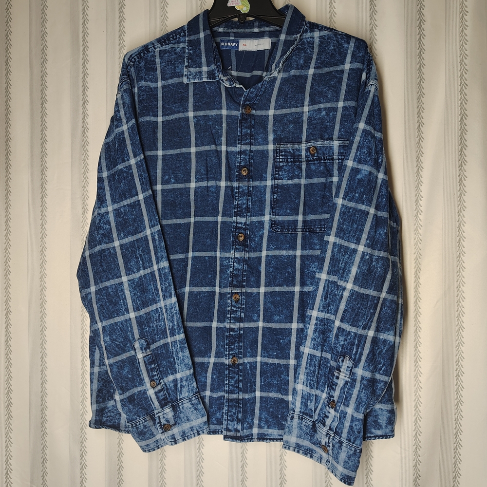 Old Navy Dark Blue Checkered Men's Shirt